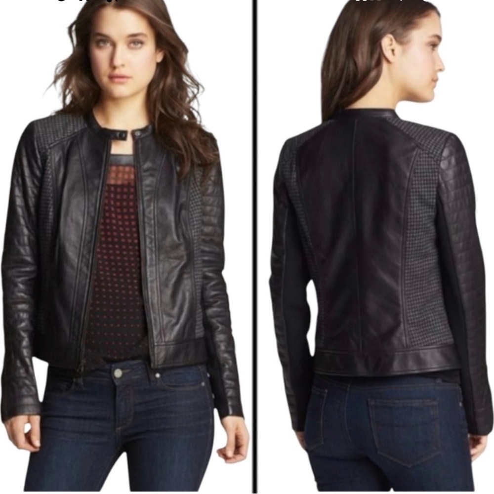 Trouvé houndstooth panel genuine leather jacket